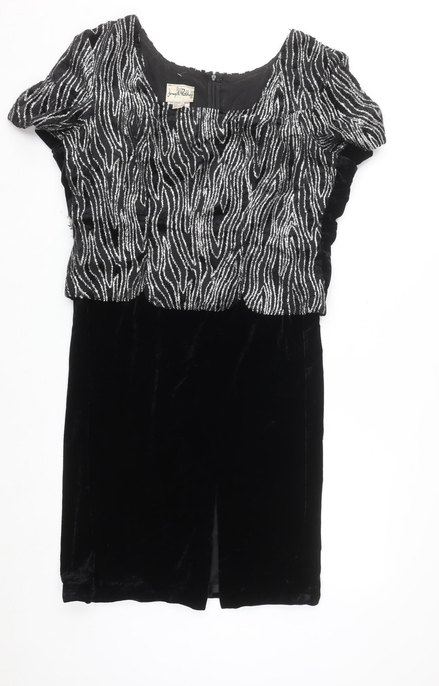Joseph Ribkoff Women’s Black Velvet Sheath Dress Size 10 Short Sleeve Party Cocktail