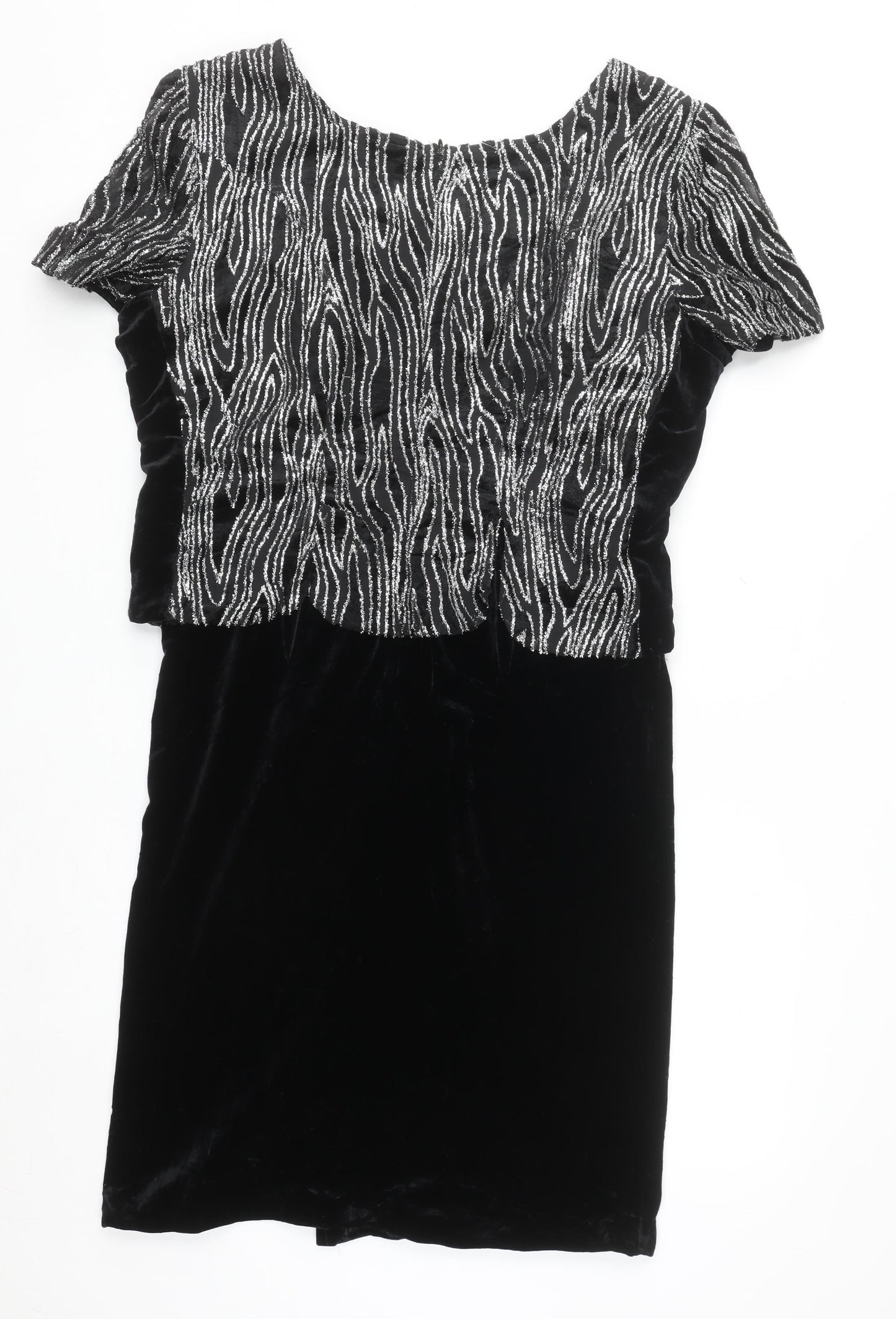 Joseph Ribkoff Women’s Black Velvet Sheath Dress Size 10 Short Sleeve Party Cocktail