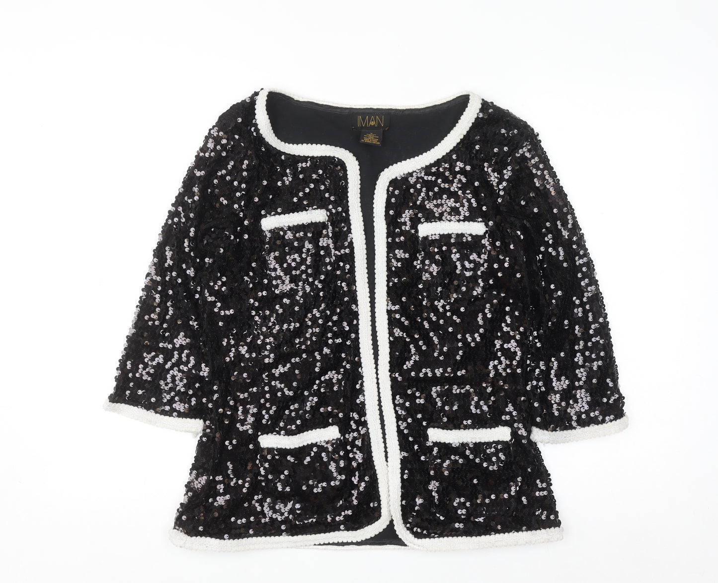 IMAN Women's Black Sequin Tuxedo Style Blazer Jacket Size M
