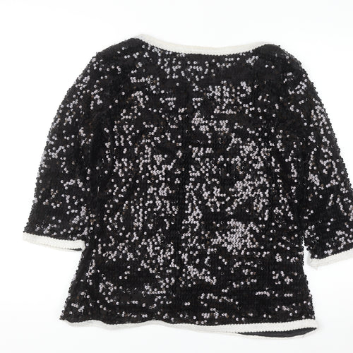 IMAN Women's Black Sequin Tuxedo Style Blazer Jacket Size M