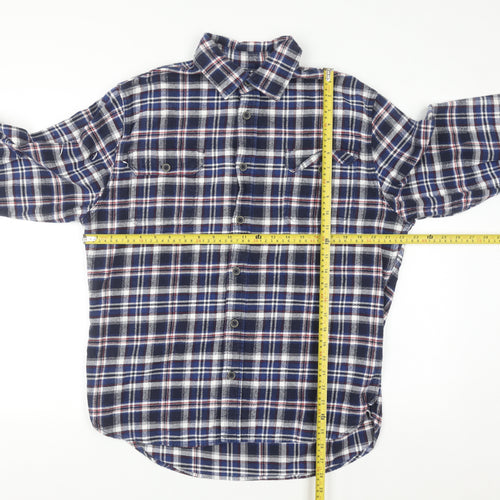 JACHS Men's Blue Plaid Flannel Button-Up Long Sleeve Shirt L