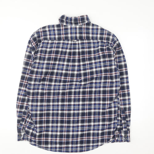 JACHS Men's Blue Plaid Flannel Button-Up Long Sleeve Shirt L