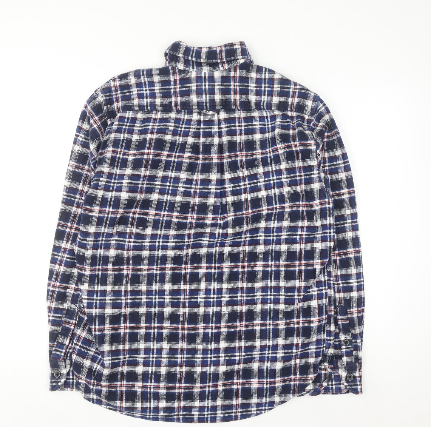 JACHS Men's Blue Plaid Flannel Button-Up Long Sleeve Shirt L
