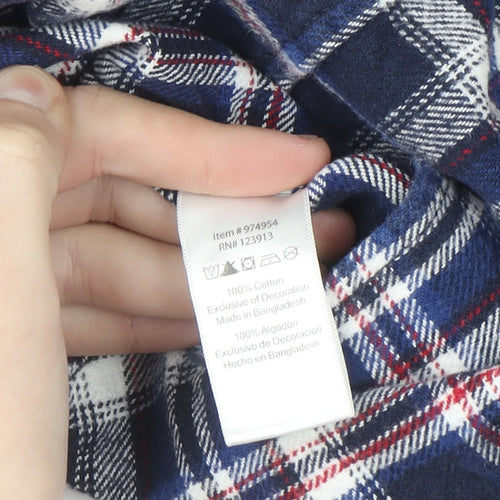 JACHS Men's Blue Plaid Flannel Button-Up Long Sleeve Shirt L