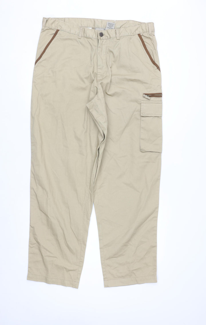Scandia Woods Men's Beige Cargo Trousers Size 36L Cotton Workwear