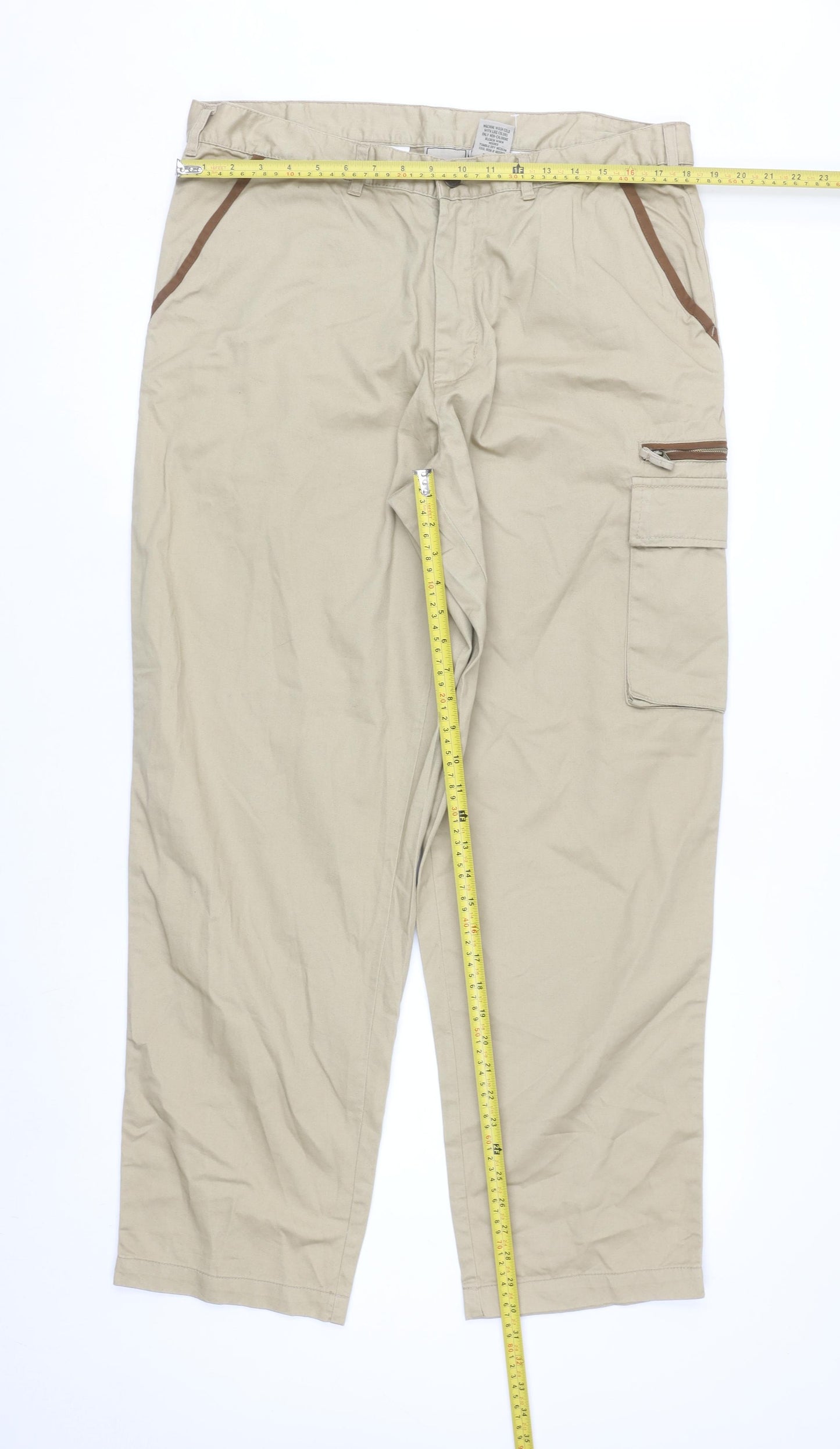 Scandia Woods Men's Beige Cargo Trousers Size 36L Cotton Workwear