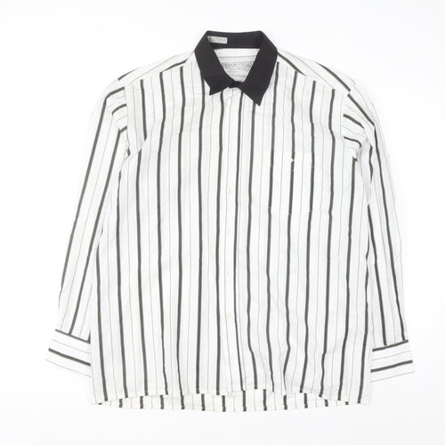 Giorgio Fellini Men's White Striped Long Sleeve Button-Up Shirt 16.5 42in