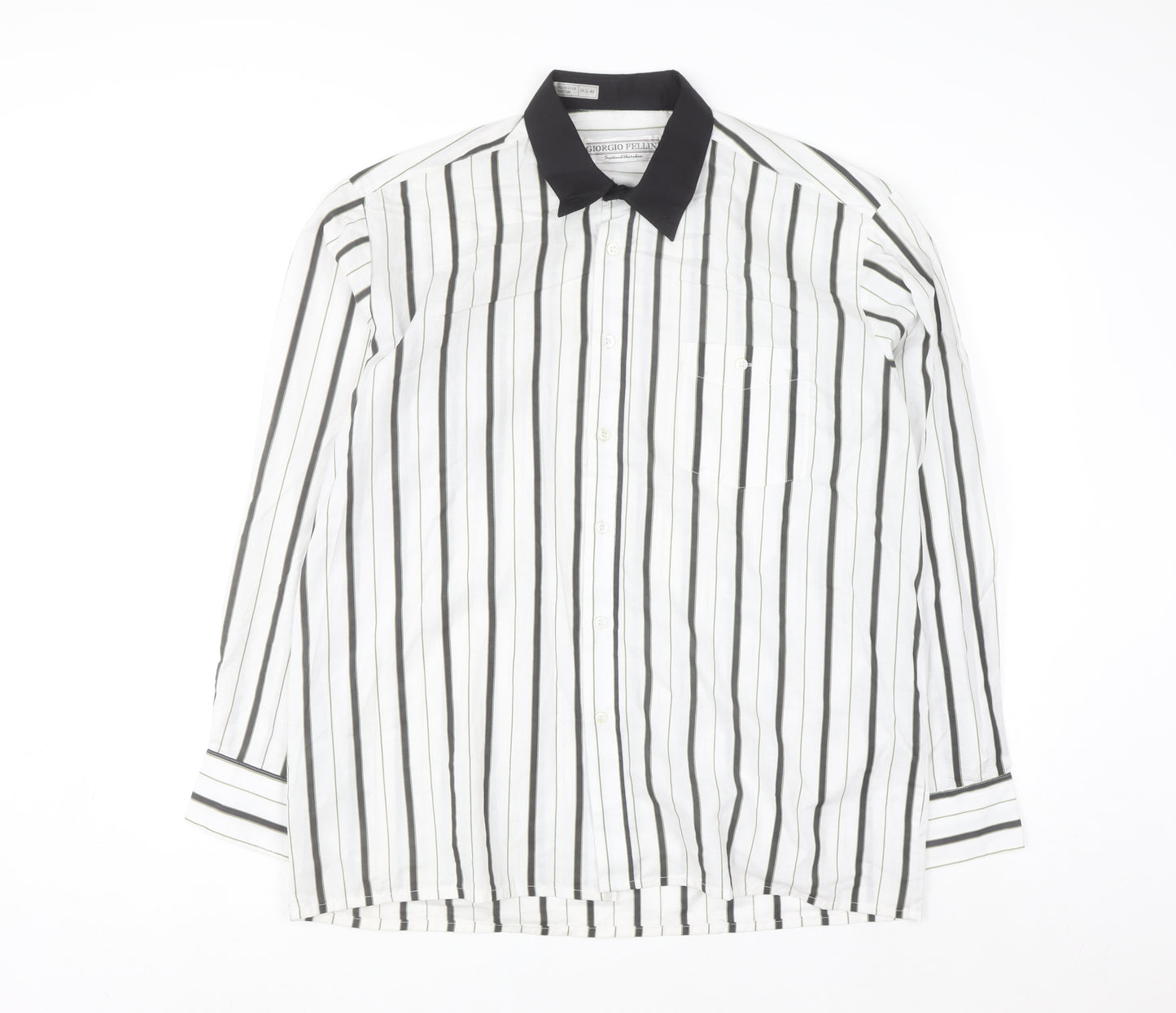 Giorgio Fellini Men's White Striped Long Sleeve Button-Up Shirt 16.5 42in