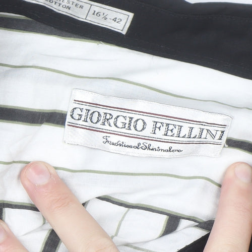 Giorgio Fellini Men's White Striped Long Sleeve Button-Up Shirt 16.5 42in