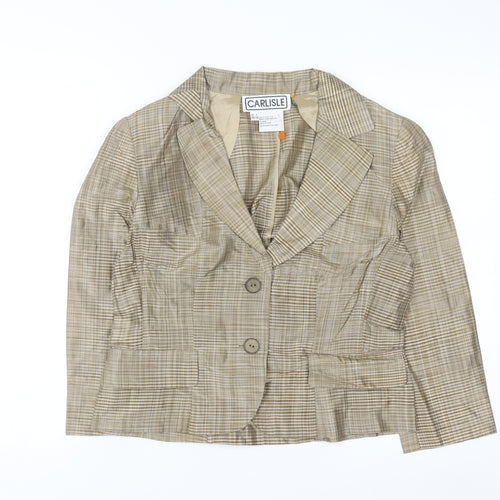 Carlisle Women Beige Checked Silk Two-Button Suit Jacket UK 8