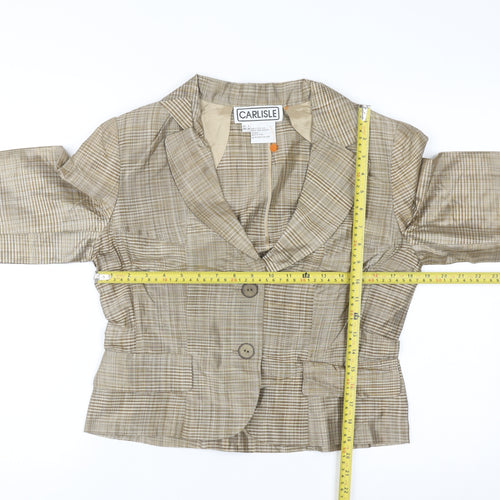 Carlisle Women Beige Checked Silk Two-Button Suit Jacket UK 8