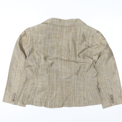 Carlisle Women Beige Checked Silk Two-Button Suit Jacket UK 8