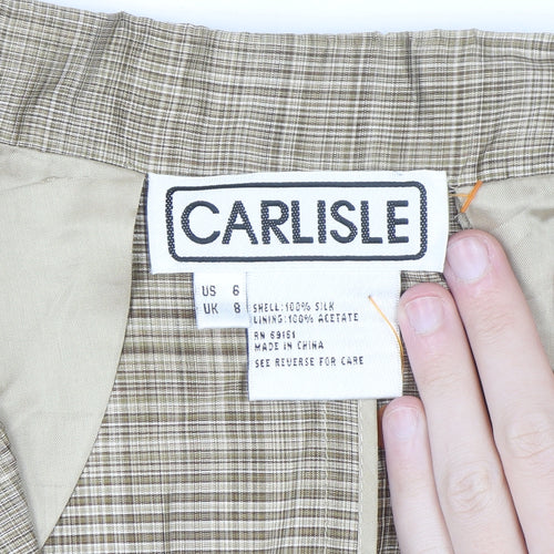Carlisle Women Beige Checked Silk Two-Button Suit Jacket UK 8