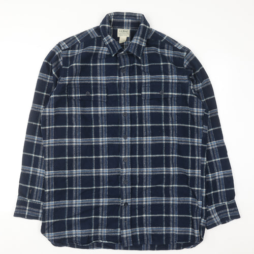L.L.Bean Men's Blue Check Flannel Button-Up Shirt Size L Tall