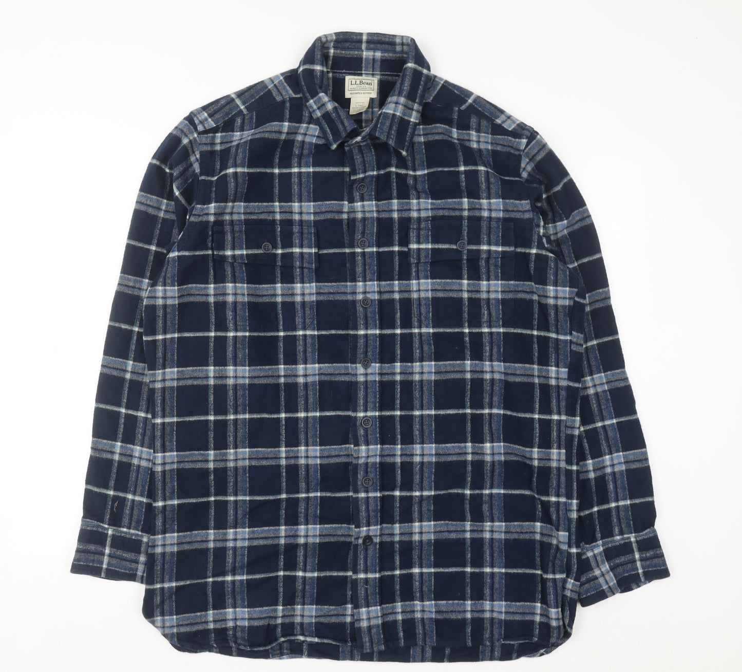 L.L.Bean Men's Blue Check Flannel Button-Up Shirt Size L Tall