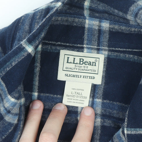 L.L.Bean Men's Blue Check Flannel Button-Up Shirt Size L Tall