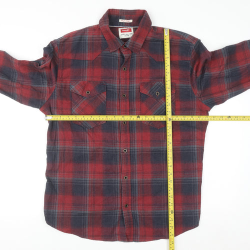 Wrangler Men's Red & Navy Check Flannel Long Sleeve Button-Up Shirt Size L