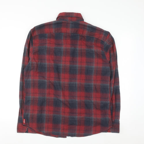 Wrangler Men's Red & Navy Check Flannel Long Sleeve Button-Up Shirt Size L