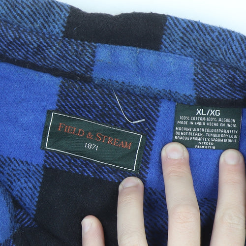 Field & Stream Men’s Blue Black Check Flannel Shirt XL Long Sleeve Cotton