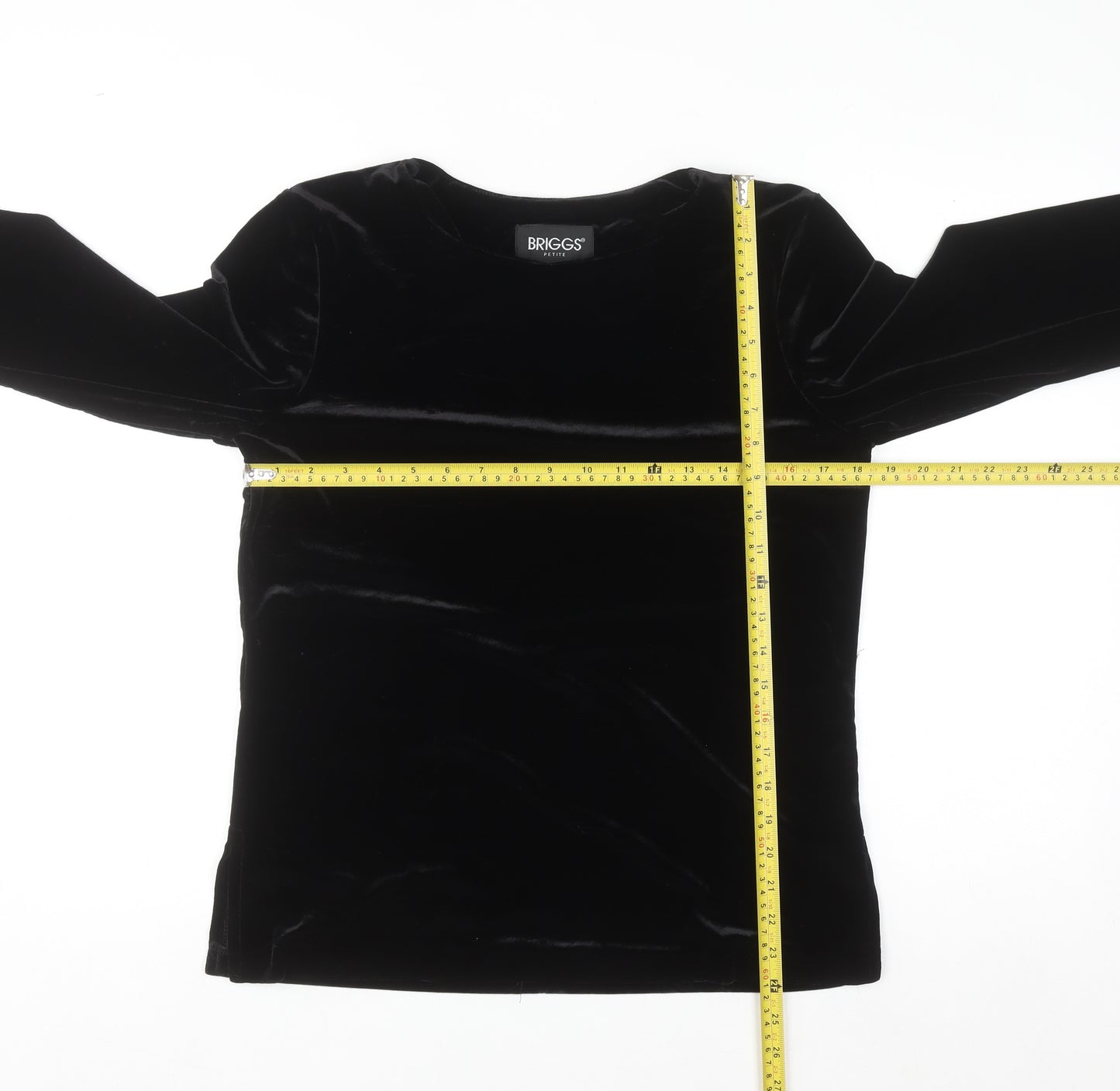 Briggs Women’s Black Petite Velvet Long Sleeve Blouse Size S