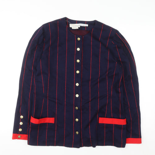 California Girl by Dorothy Samuel Navy Red Striped Jacket Women Size 14 Classic Long Sleeve Blazer