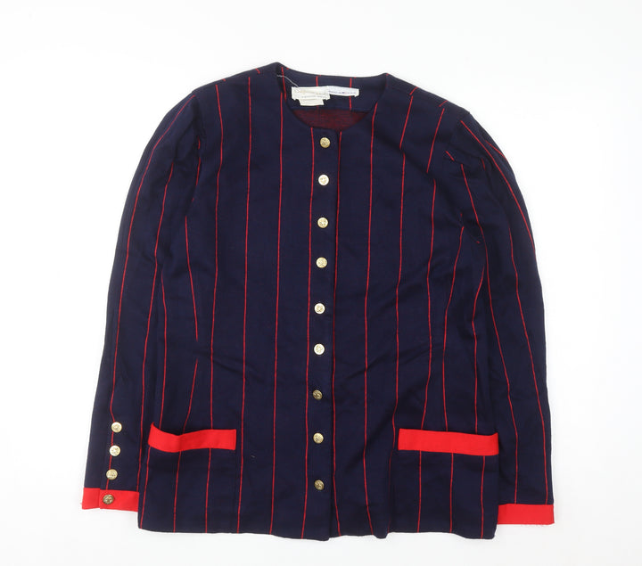 California Girl by Dorothy Samuel Navy Red Striped Jacket Women Size 14 Classic Long Sleeve Blazer