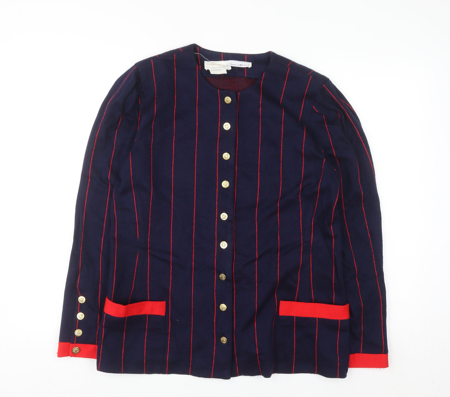 California Girl by Dorothy Samuel Navy Red Striped Jacket Women Size 14 Classic Long Sleeve Blazer