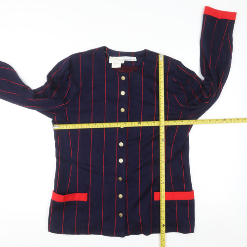 California Girl by Dorothy Samuel Navy Red Striped Jacket Women Size 14 Classic Long Sleeve Blazer