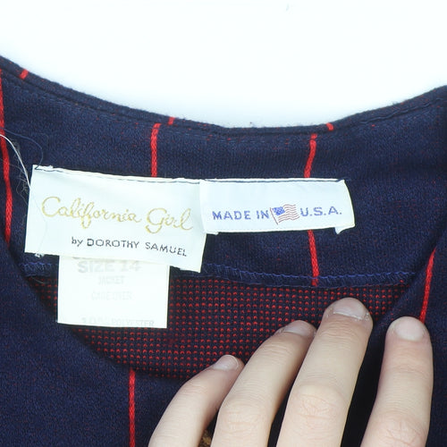 California Girl by Dorothy Samuel Navy Red Striped Jacket Women Size 14 Classic Long Sleeve Blazer