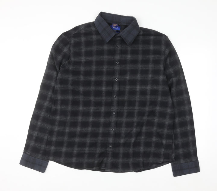 APT.9 Men's Black Check Long Sleeve Button-Up Shirt 2XL Regular Fit