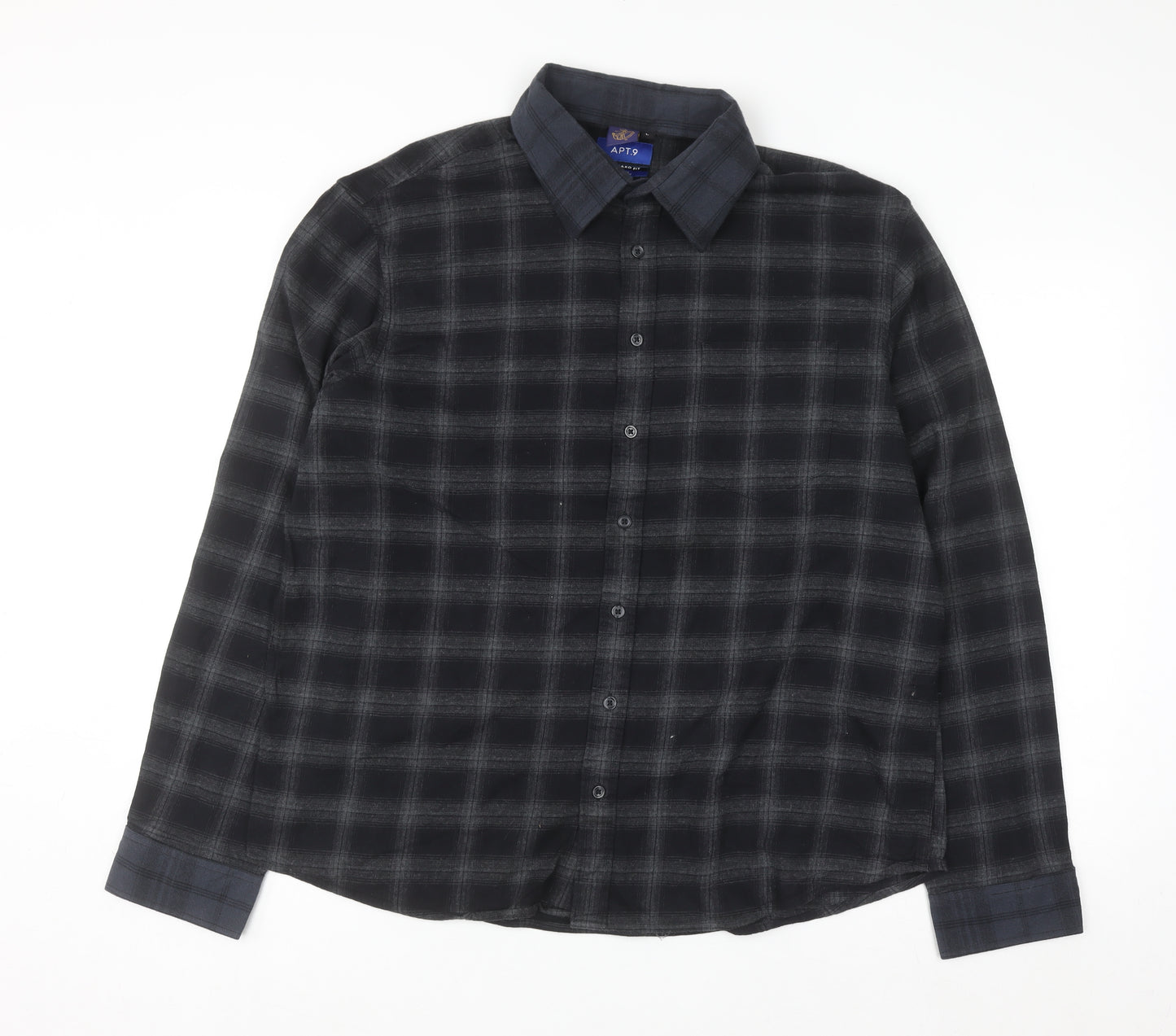APT.9 Men's Black Check Long Sleeve Button-Up Shirt 2XL Regular Fit
