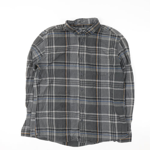 Eddie Bauer Men's Grey Checked Flannel Button-Up Shirt L Classic Fit