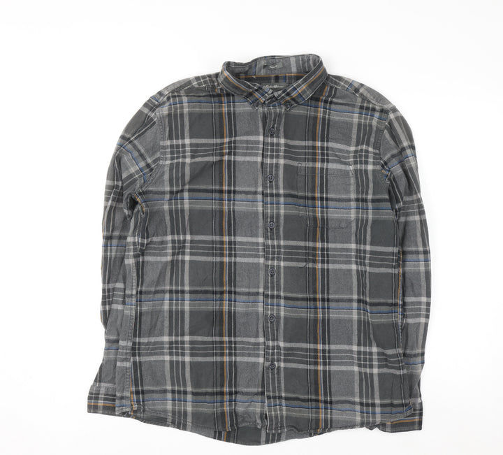 Eddie Bauer Men's Grey Checked Flannel Button-Up Shirt L Classic Fit