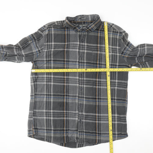 Eddie Bauer Men's Grey Checked Flannel Button-Up Shirt L Classic Fit