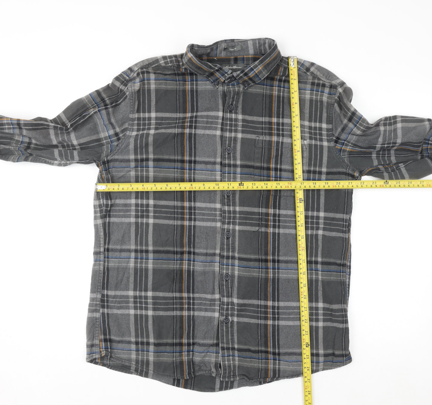 Eddie Bauer Men's Grey Checked Flannel Button-Up Shirt L Classic Fit