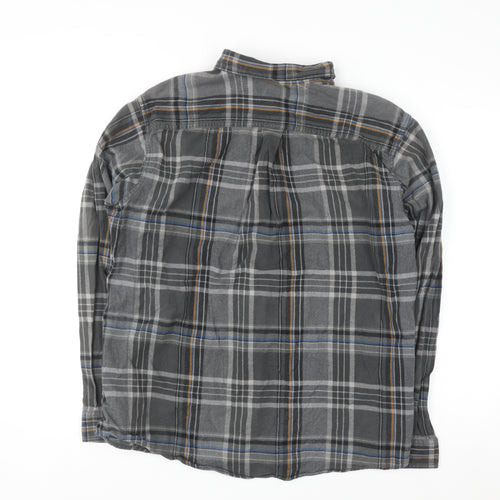 Eddie Bauer Men's Grey Checked Flannel Button-Up Shirt L Classic Fit