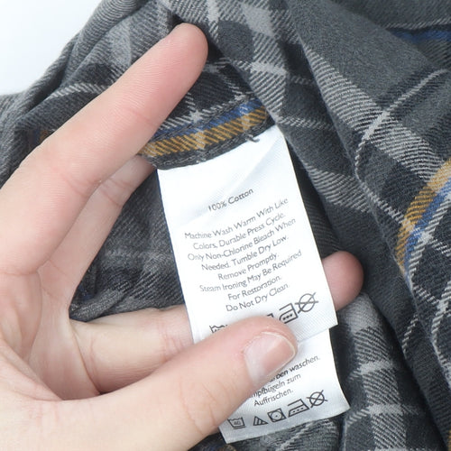 Eddie Bauer Men's Grey Checked Flannel Button-Up Shirt L Classic Fit