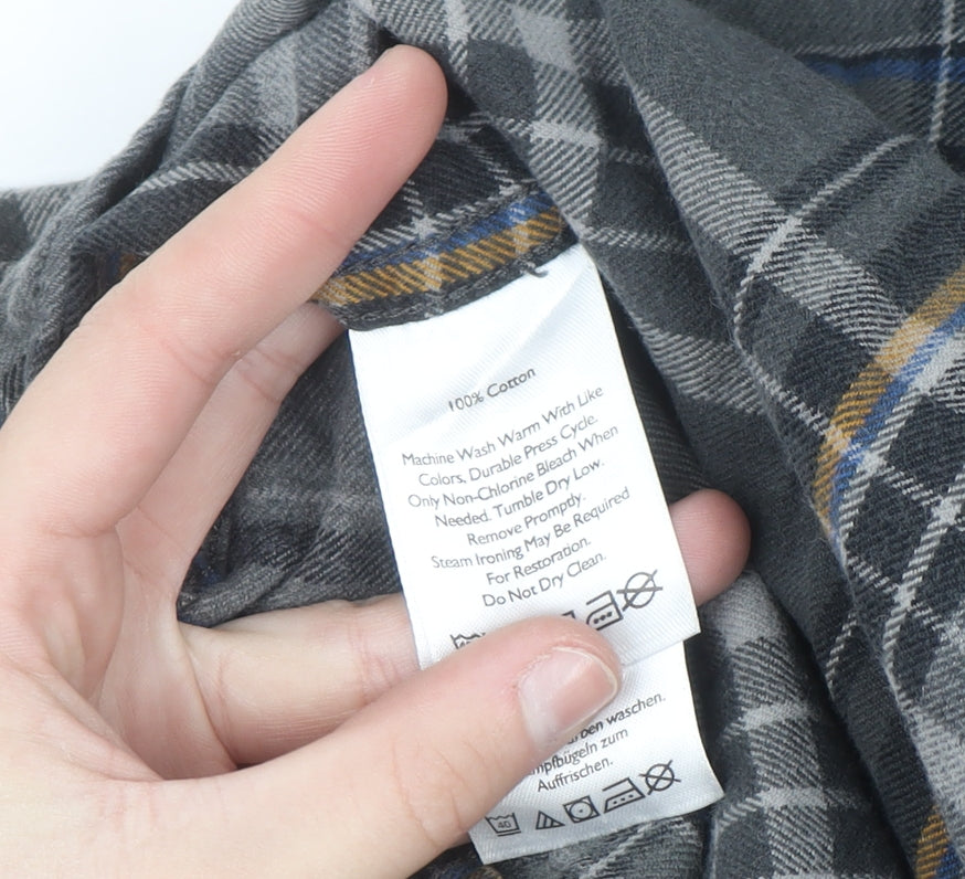 Eddie Bauer Men's Grey Checked Flannel Button-Up Shirt L Classic Fit