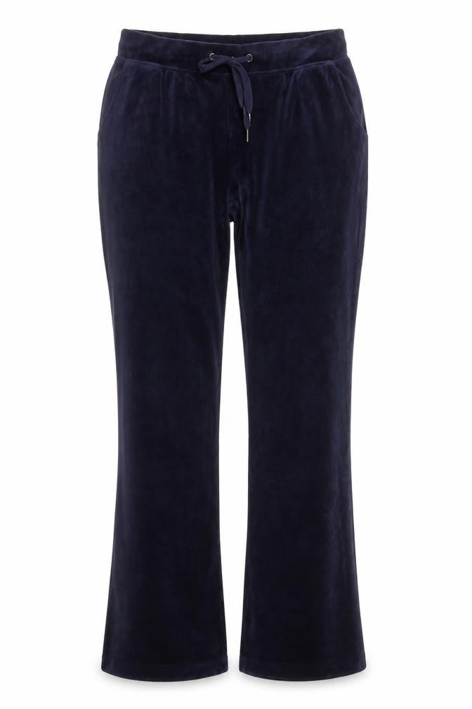 Front view of Gloria Vanderbilt Women's Blue Velour Straight Leg Sweatpants M