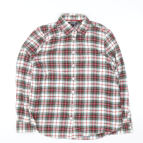 Lands' End Womens Multicoloured Plaid Flannel Button-Up Shirt Size 10