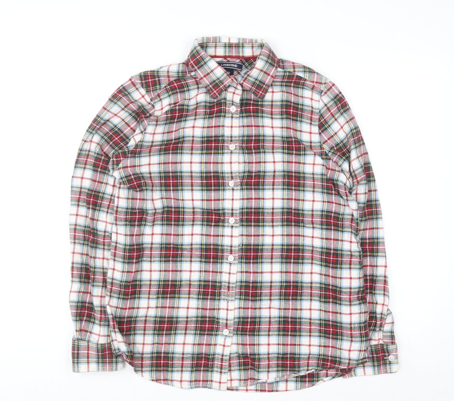 Lands' End Womens Multicoloured Plaid Flannel Button-Up Shirt Size 10