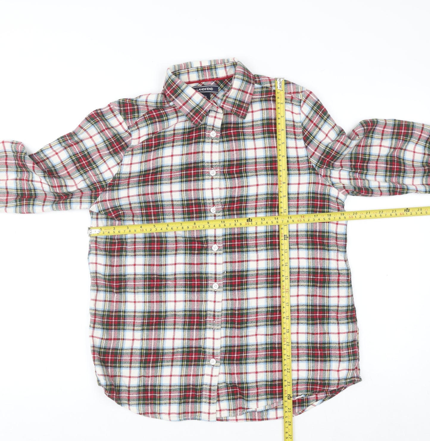 Lands' End Womens Multicoloured Plaid Flannel Button-Up Shirt Size 10