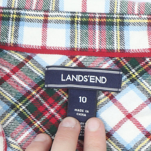 Lands' End Womens Multicoloured Plaid Flannel Button-Up Shirt Size 10