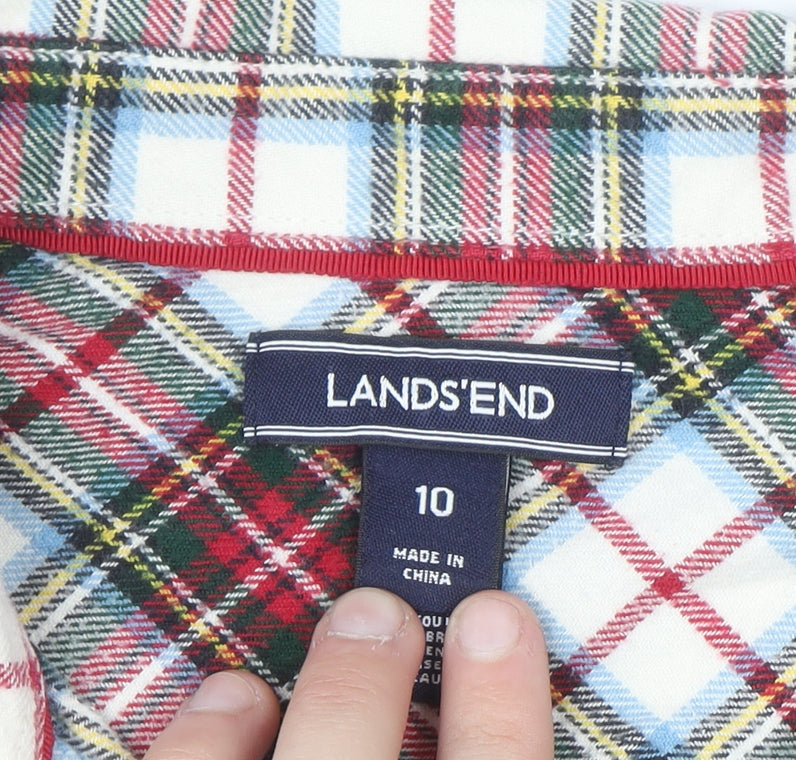 Lands' End Womens Multicoloured Plaid Flannel Button-Up Shirt Size 10