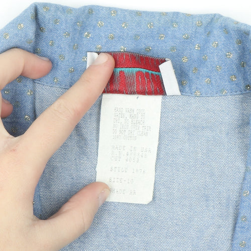 City Girl by Nancy Bolen Women’s Blue Embroidered Cotton Bomber Jacket Size 10