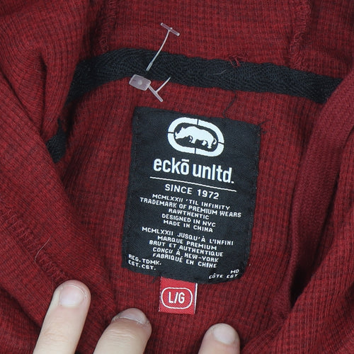 Ecko Unltd Men’s Red Pullover Hoodie L Graphic Print Logo Streetwear