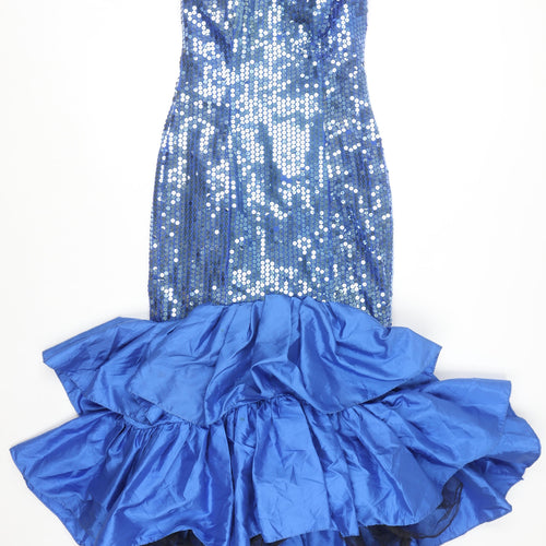 What's Up by Carol Women's Blue Sequin Strapless Mermaid Ruffle Dress Size 8