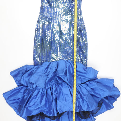 What's Up by Carol Women's Blue Sequin Strapless Mermaid Ruffle Dress Size 8
