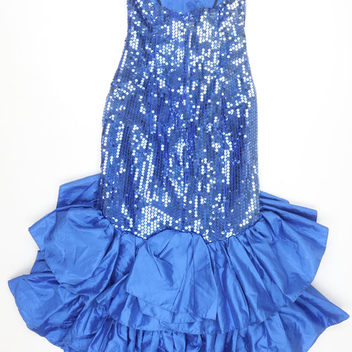 What's Up by Carol Women's Blue Sequin Strapless Mermaid Ruffle Dress Size 8
