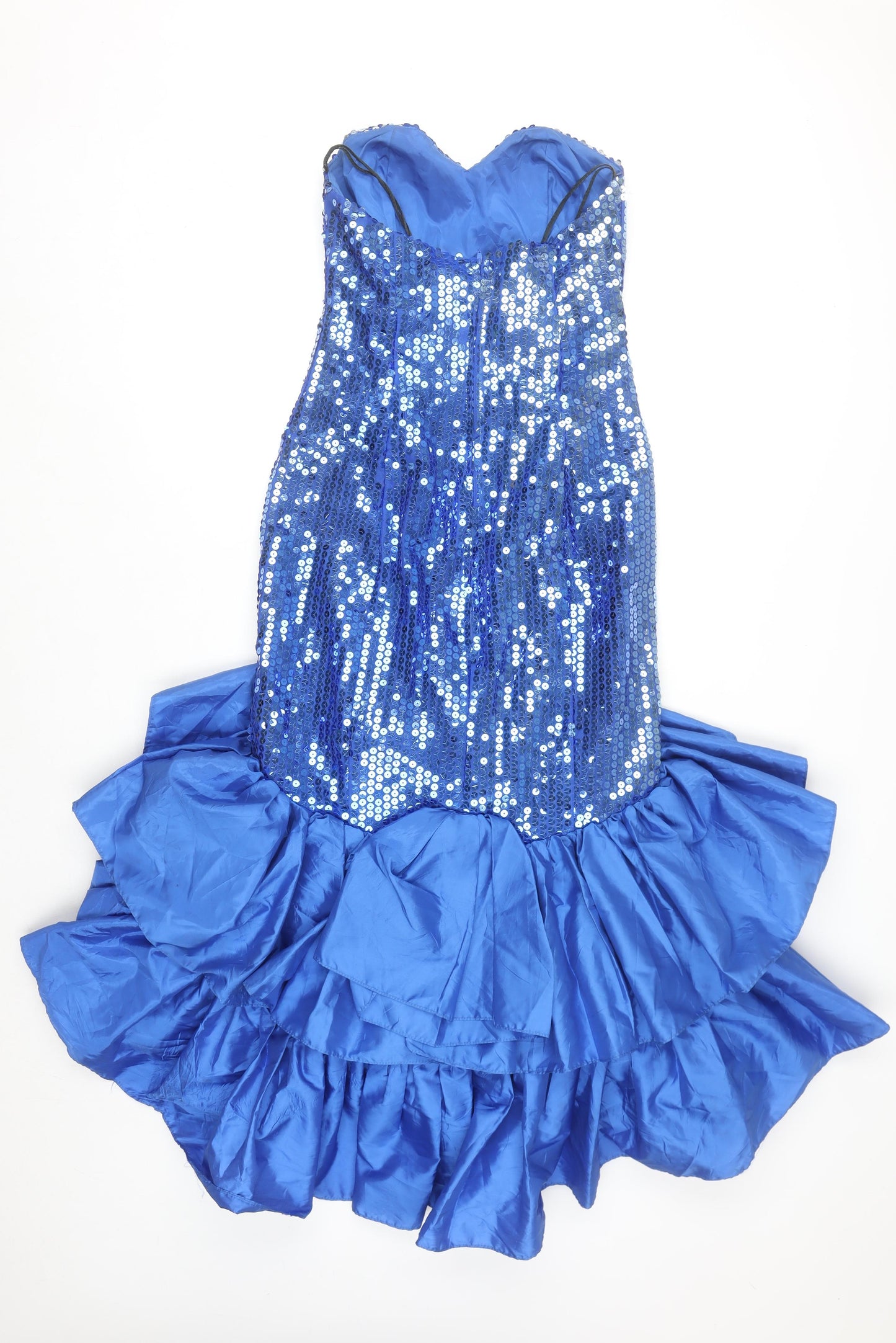 What's Up by Carol Women's Blue Sequin Strapless Mermaid Ruffle Dress Size 8